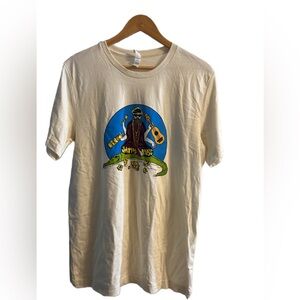 Cream Graphic T-Shirt Band Shiny Ribs Size Large